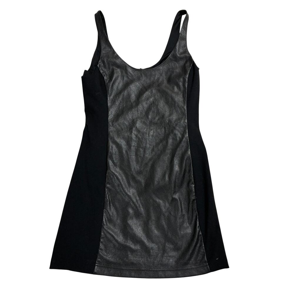 Free People Mini Dress Medium Black Soft Faux Leather Panel Sleeveless Bodycon